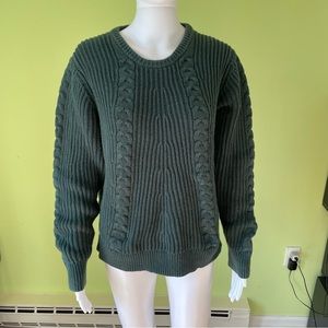 BASS DARK GREEN CABLE KNIT PULLOVER SWEATER SIZE XL COTTON ACRYLIC BLEND